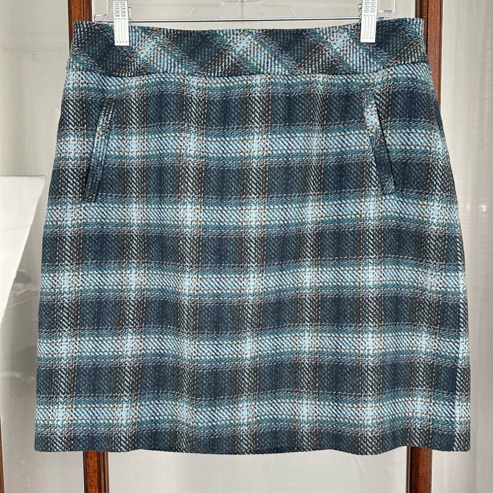 Talbots‎ Womens Wool Blend Straight Skirt 10 Petite Blue Plaid Pencil Lined Prep